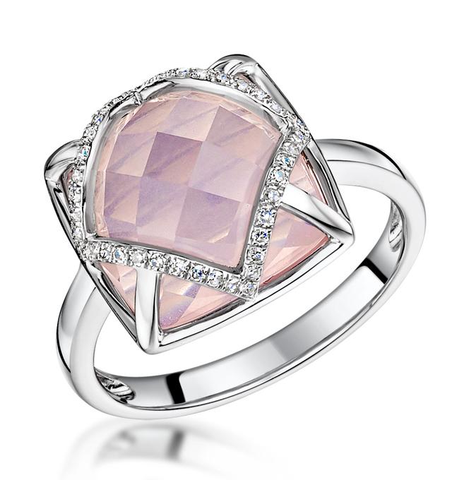 Stellato Collection Rose Quartz And Diamond Ring 9k White Gold Sizes Available J K L on Productcaster.