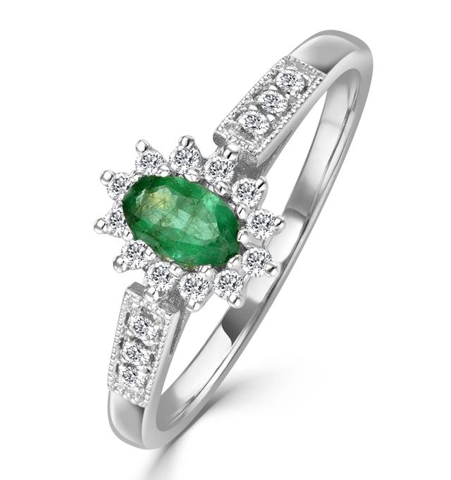 Emerald 5 X 3mm And Diamond 9k White Gold Ring on Productcaster.