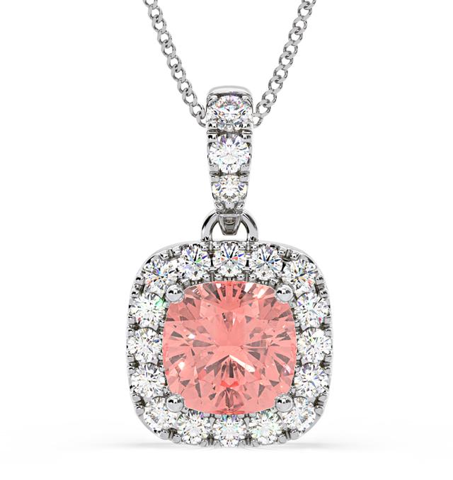 Beatrice Pink Lab Diamond Cushion Cut Necklace 1.38ct In 18k White Gold - Elara Collection on Productcaster.