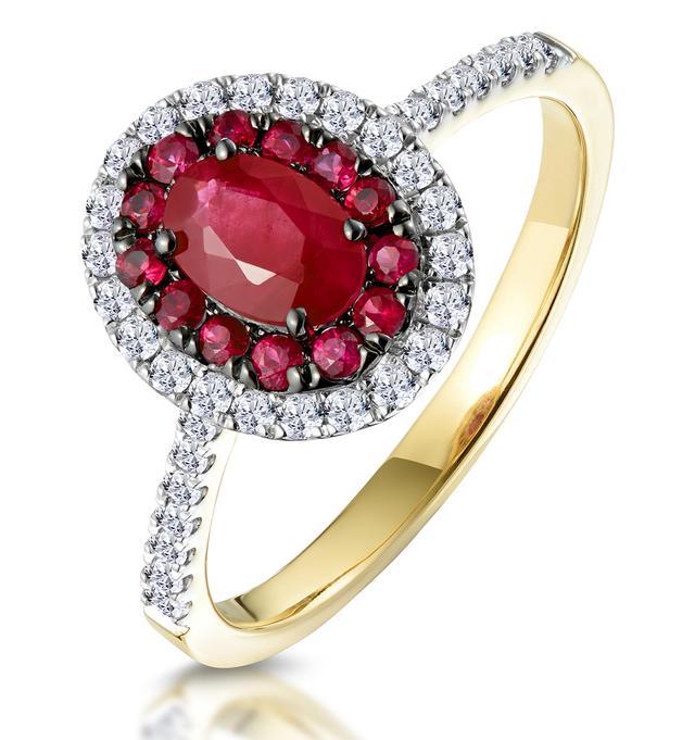 Ruby And Diamond Double Halo Ring In 18k Gold - Asteria Collection on Productcaster.