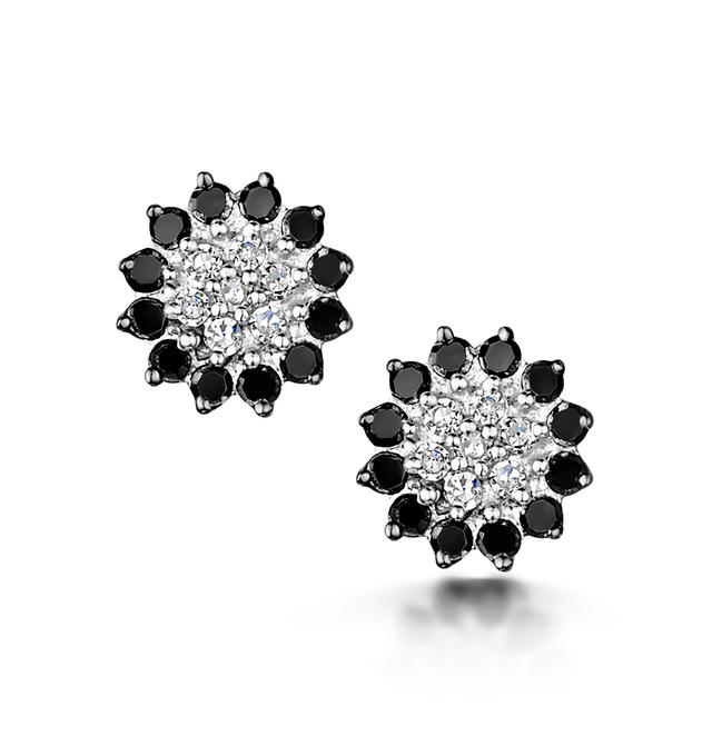 Black Diamond And Diamond Stellato Earrings In 9k White Gold on Productcaster.