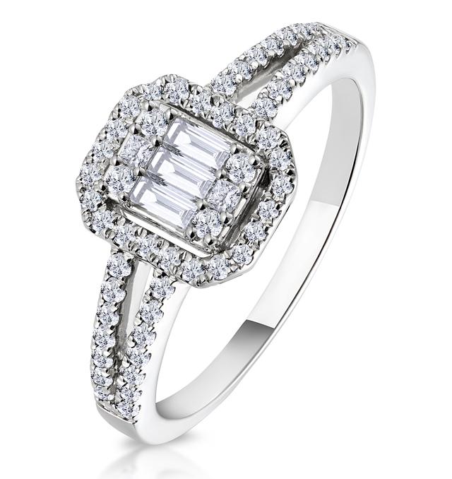 0.50ct Halo Baguette Diamond Ring Asteria Collection In 18k White Gold on Productcaster.