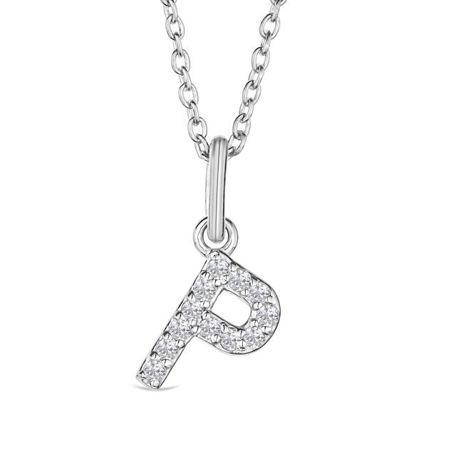 Love Letter Initial P Lab Diamond Necklace Set In 925 Sterling Silver on Productcaster.