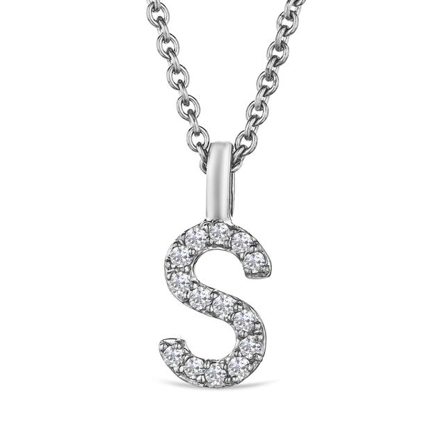 Love Letter Initial S Lab Diamond Necklace Set In 9k White Gold on Productcaster.