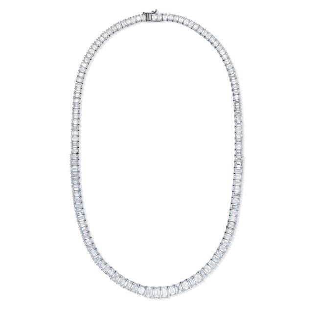 Luxe 33.00ct Lab Diamond Necklace With Igi Certified Emerald-cut Diamonds In 18k White Gold on Productcaster.