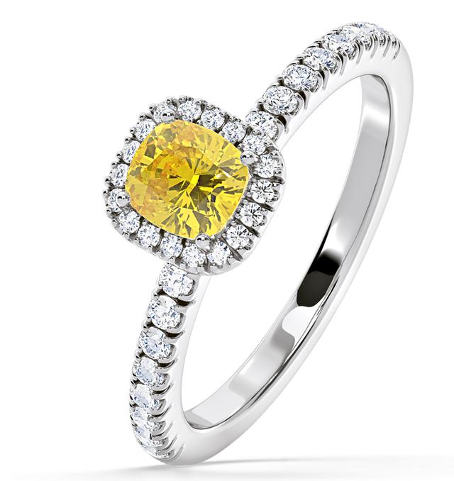 Beatrice Yellow Lab Diamond 1.00ct Cushion Halo Ring In 18k White Gold- Elara Collection on Productcaster.