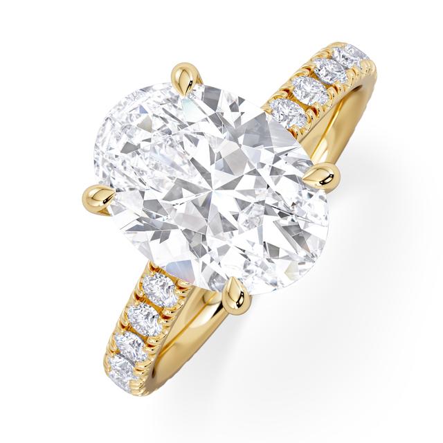 Amora Oval 3.00ct Hidden Halo Lab Diamond Engagement Ring With Side Stones Set In 18k Gold on Productcaster.