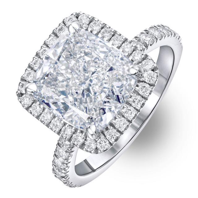 Beatrice 5.75ct Lab Diamond Cushion Cut Engagement Ring In 18k White Gold G/vs1 on Productcaster.