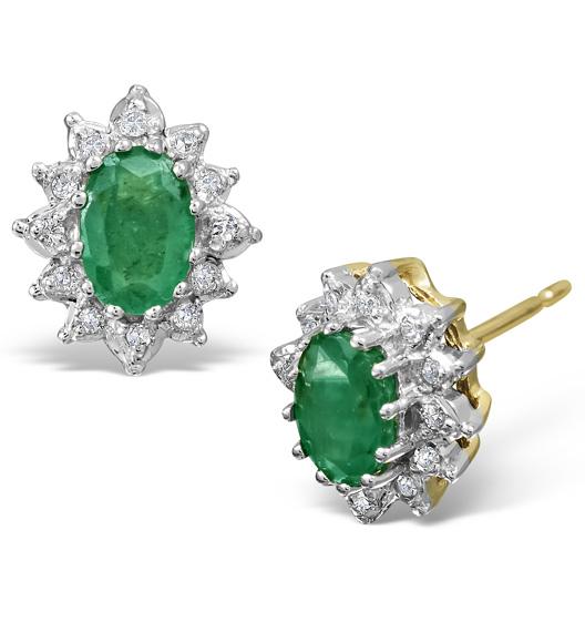 Emerald 6 X 4mm And Diamond Cluster 9k Yellow Gold Earrings B3689 on Productcaster.