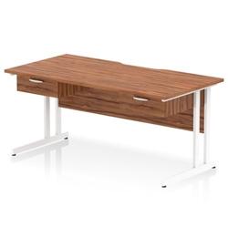 Impulse 1600 x 800 Scalloped Desk Walnut White Cantilever Leg 2x1D Ped on Productcaster.
