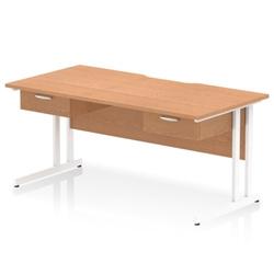 Impulse 1600 x 800mm Scalloped Desk Oak Top White Cantilever 2x1D Ped on Productcaster.