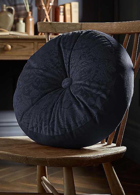 William Morris At Home Strawberry Thief Embossed Circular Cushion - Blue on Productcaster.