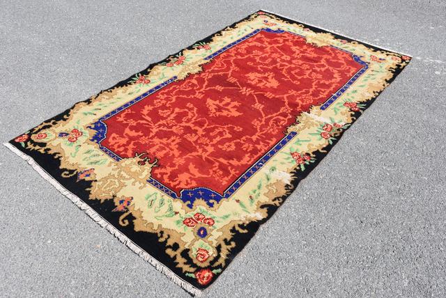 Turks groot tapijt, Overdyed tapijt, Vintage tapijt, Oushak tapijt, Roze tapijt, 4.1 x 7.3 ft Keuken decor, Woonkamer tapijt, Boho home decor, Rug DCS on Productcaster.