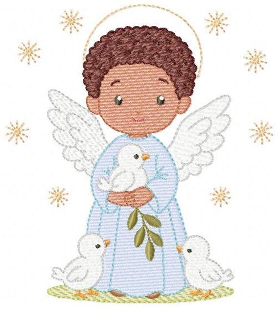 Stickmuster „Engel" - Babyjunge mit Taube, Heiligenschein und Flügeln (Sofort-Download) on Productcaster.