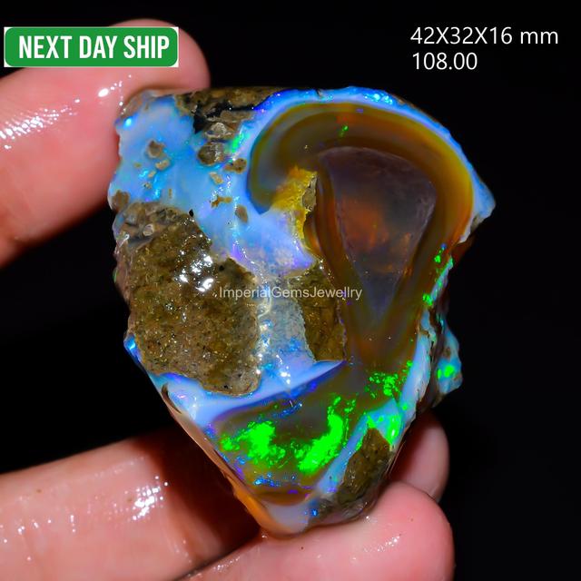 Opal Rohedelstein, natürlicher Crystal Opal Welo Feueropal, auffälliges Feuer, Specimens Ethiopian Opal Roh, Öl Opal Rough 108 Cts 42X32X16 mm on Productcaster.