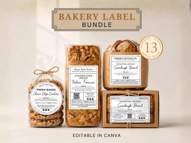 Bearbeitbare Etikettenvorlage für die Hausbäckerei, Aufkleberset für hausgemachte Lebensmittel, Etikett für Sauerteigbrotschachteln, Kekstütenverpacku on Productcaster.