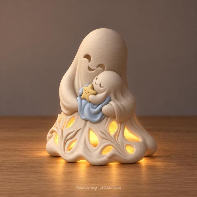 Geist mit Baby STL + 3MF | Geisterfamilie mit Stern | Halloween-Deko & LED-Lampe | Digitale 3D-Druckdatei on Productcaster.