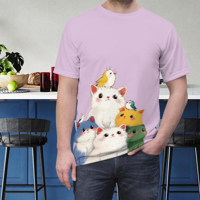 Niedliches gestapeltes Kätzchen 3 Unisex T-Shirt, Katzenliebhaber Geschenk, Cartoon Kätzchen Shirt, spielerisches Tiergrafiktop, wunderliches Vogel kü on Productcaster.