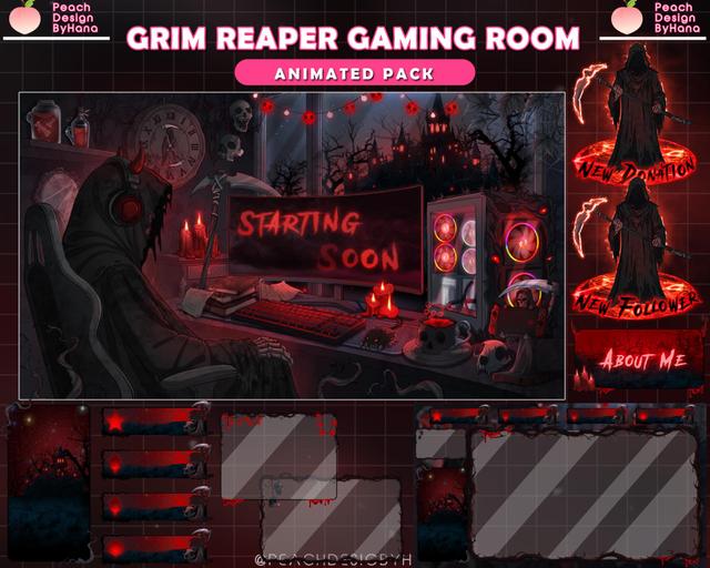 Animiertes Grim-Reaper-Gaming-Room-Stream-Paket | Gothic-Twitch-Overlay | Dunkles Twitch-Overlay für Streamer on Productcaster.