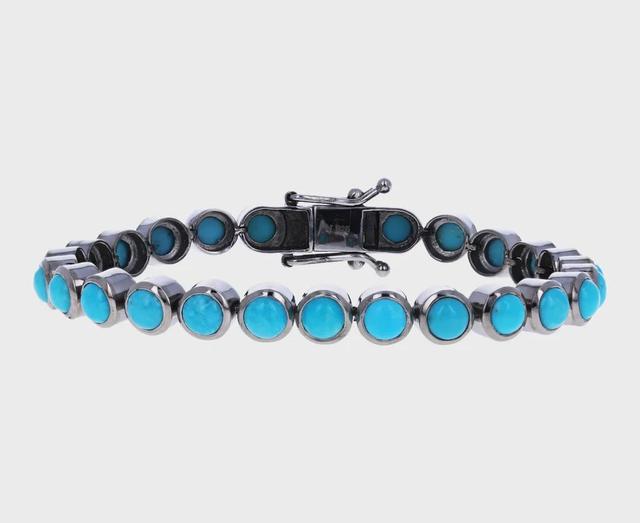 Türkis Cab Stein Armband Rhodium über Sterling 925 Silber Tennis Armband zierliche Armband Türkis Frauen Armband Geschenk für sie on Productcaster.