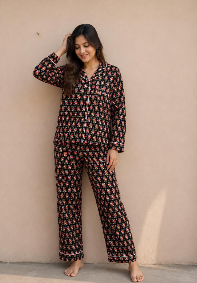 Damen-Pyjama-Set aus Baumwolle mit Blockdruck, Boho-Sommer-Nachtwäsche on Productcaster.