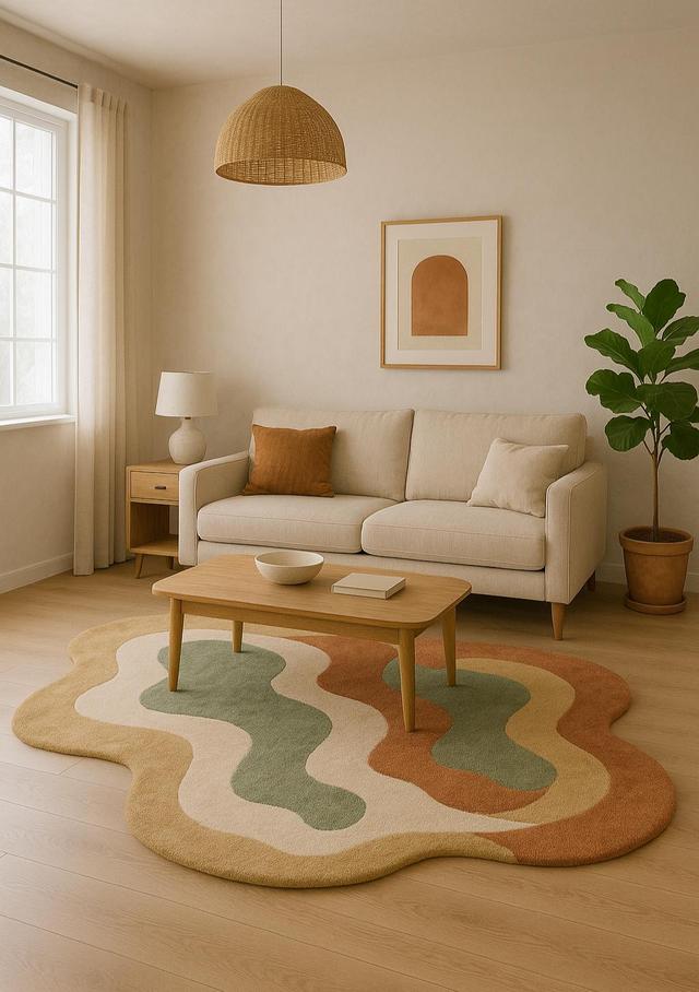 " Luxuriöser ""Organischer Wellenteppich"" - Handgetufteter Boho-Teppich in Sage / Terrakotta & Beige" on Productcaster.