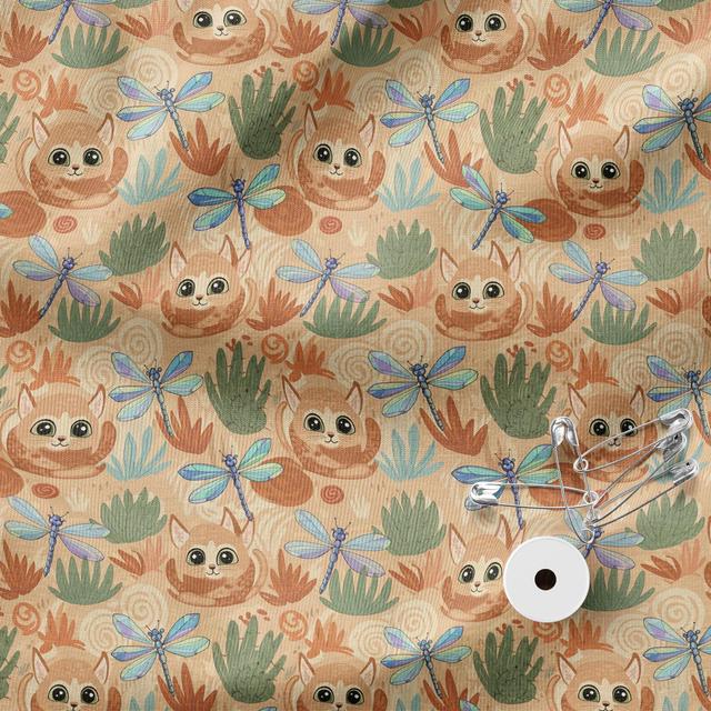 Niedliches Katzen- und Libellenmuster, 147 cm breiter Polyesterstoff (Großpackung), zum Nähen, Basteln und für DIY-Projekte on Productcaster.