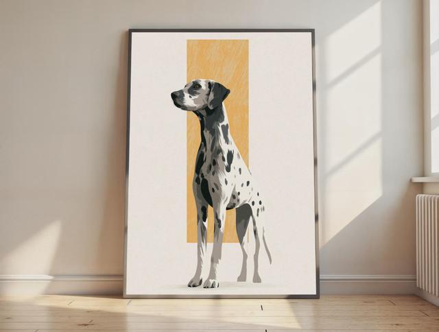 Dalmatiner-Poster, minimalistischer Kunstdruck, senfgelbe moderne Hunde-Dekoration on Productcaster.