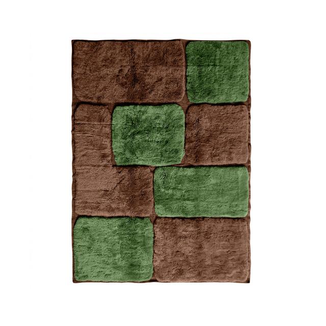 Handgefertigter marokkanischer Beni Mrirt Wollteppich mit geometrischem Blockmuster in Braun und Grün, modernes abstraktes Patchwork-Design on Productcaster.