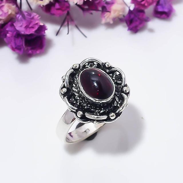 Vintage Granat-Edelsteinringe aus 925er Sterlingsilber mit floralem Muster on Productcaster.