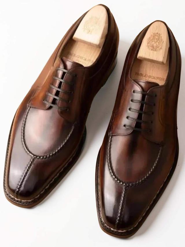 Handgefertigte Herren-Oxford-Derby-Schnürschuhe aus dunkelbraunem Leder für formelle Anlässe on Productcaster.