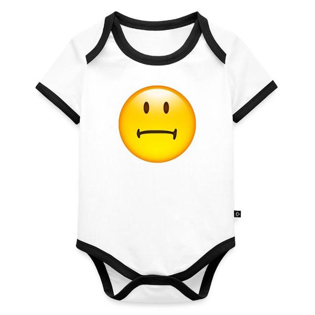 Baby Bio-Kurzarm-Kontrastbody | Hohe Qualität Baby Bodys | Entdecke individuelle Kleidung bei Spreadshirt | "Smiley Bored" Entworfen von SmileyWorldCY on Productcaster.
