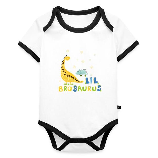 kleiner bruder Baby Bio-Kurzarm-Kontrastbody | Hohe Qualität Baby Bodys | Entdecke individuelle Kleidung bei Spreadshirt | "Dinosaurier Kleiner Bruder on Productcaster.