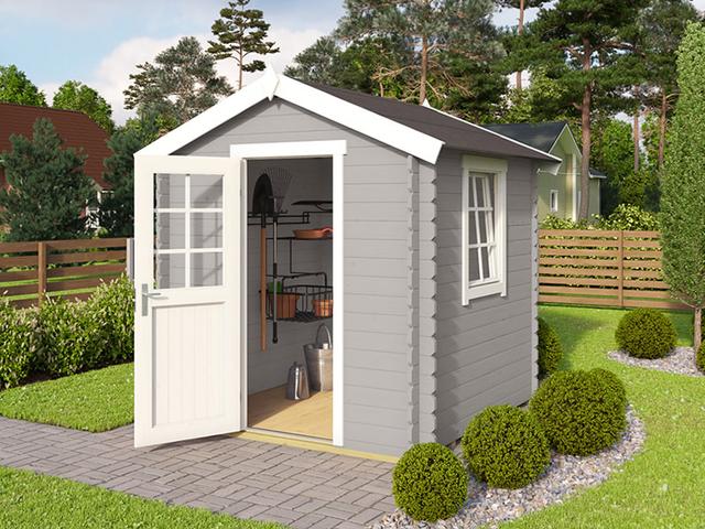 Casetta da giardino in legno Lyon 2x2x2,34m, 28mm, 3,78m², Grigio Chiaro - Dancover on Productcaster.