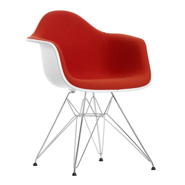 Eames Plastic Armchair RE DAR Vollpolster Stuhl, Sitzschale RE senf re, Stoff Hopsak F60 meerblau/dunkelgrau, Keder weiss, Drahtuntergestell glanzc... on Productcaster.